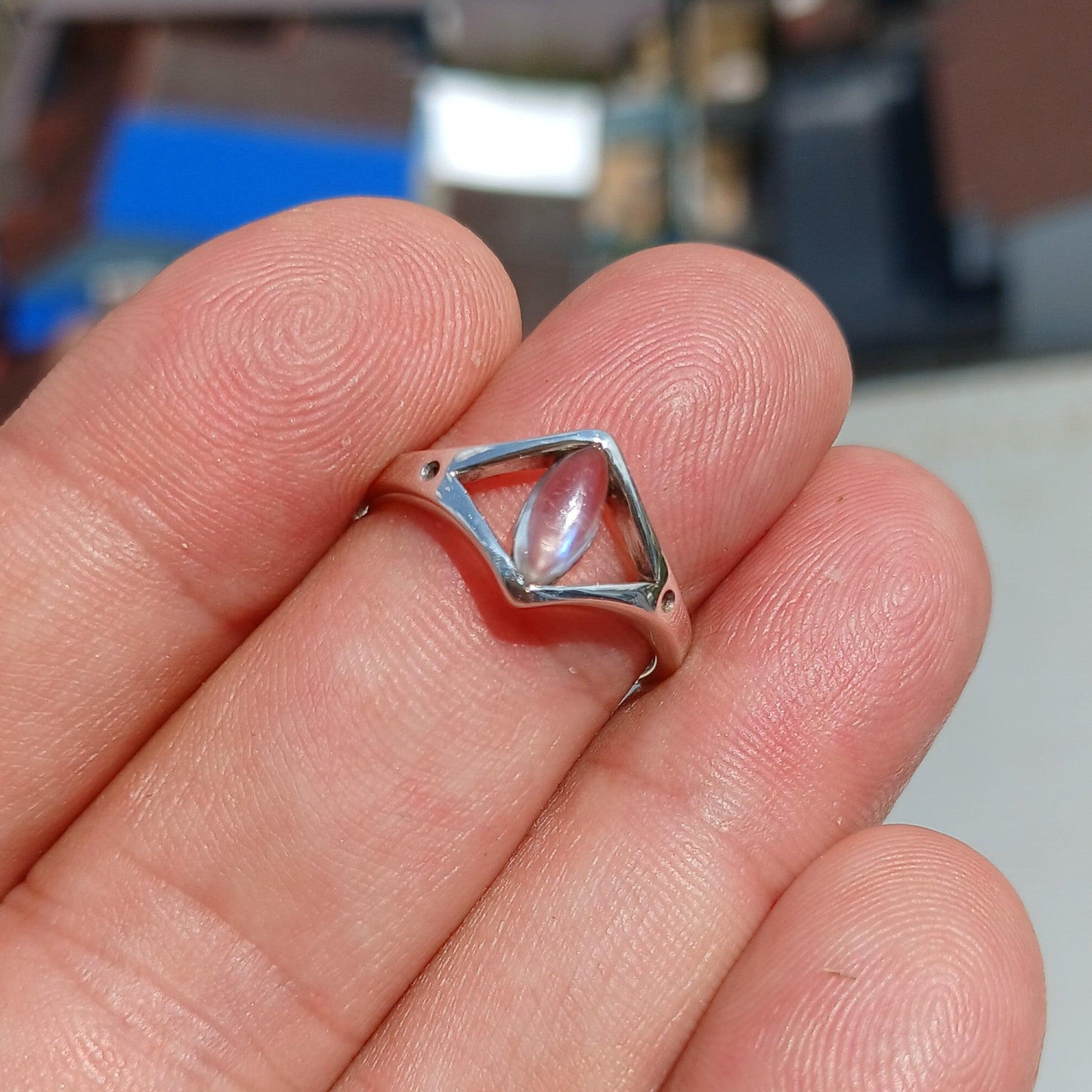 Handmade Moonstone Ring, Moonstone Silver Ring, Marquise Moonstone silver Ring, Sterling Silver Ring, Marquise Moonstone, Minimalist Ring -Size 6.5-4