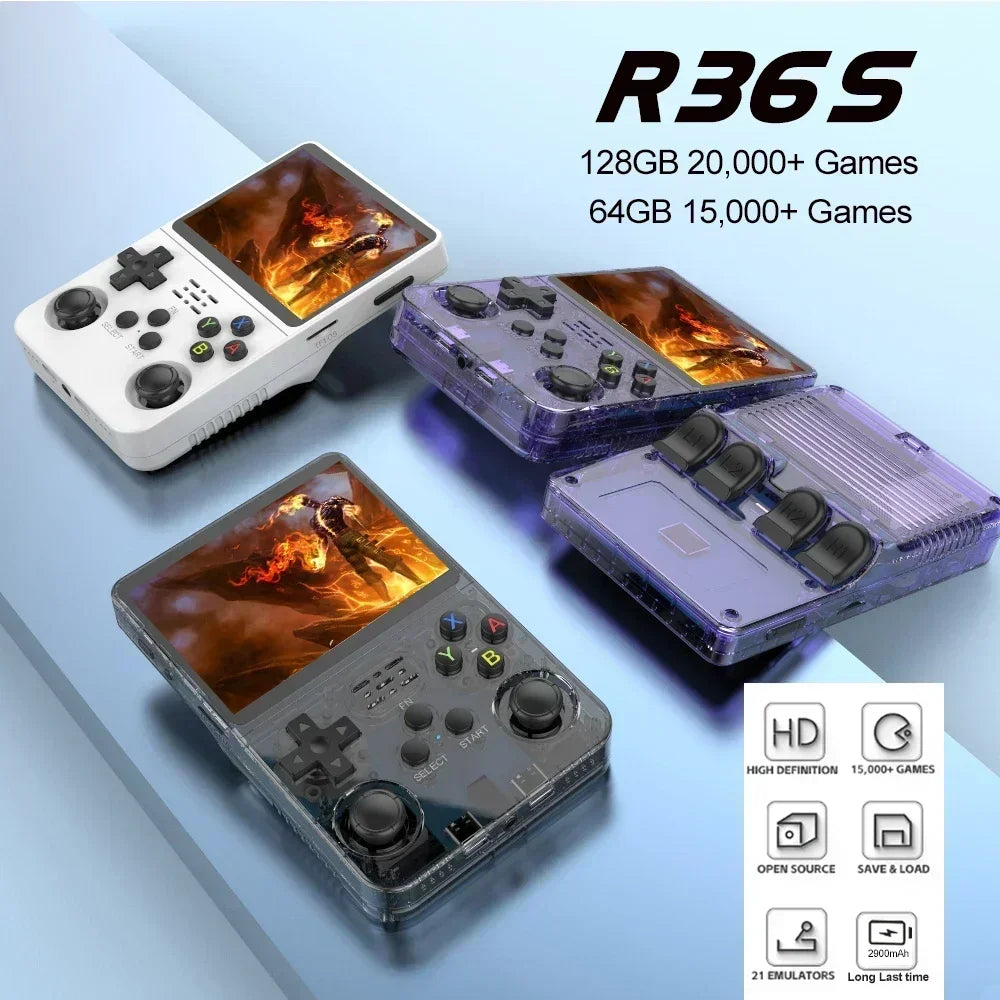 BOYHOM 256G/128G/64G R36S ARKOS 2.0 Retro Handheld Game Console 3.5'' IPS screen,Portable Pocket Game Player for children gift