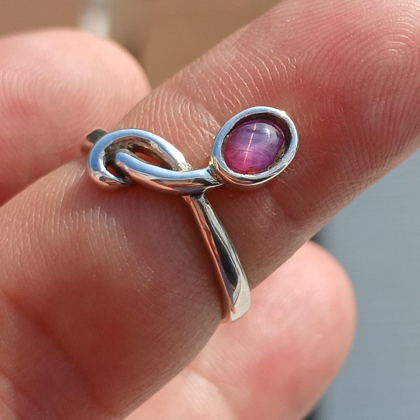 Purple Star Sapphire Ring, Sterling Silver Ring, Natural Star Sapphire, Handmade Sapphire Ring, Solitaire Silver Ring Unique Design - Size 7-2