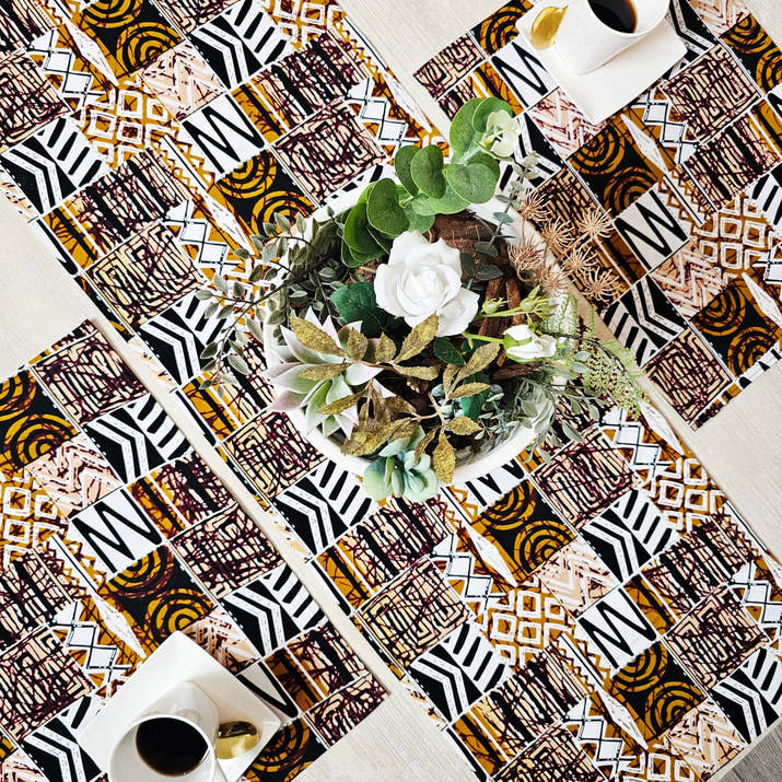 Handmade Table Runner and Set of 4 Placemats | African Print 