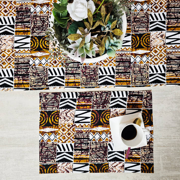 Handmade Table Runner and Set of 4 Placemats | African Print 