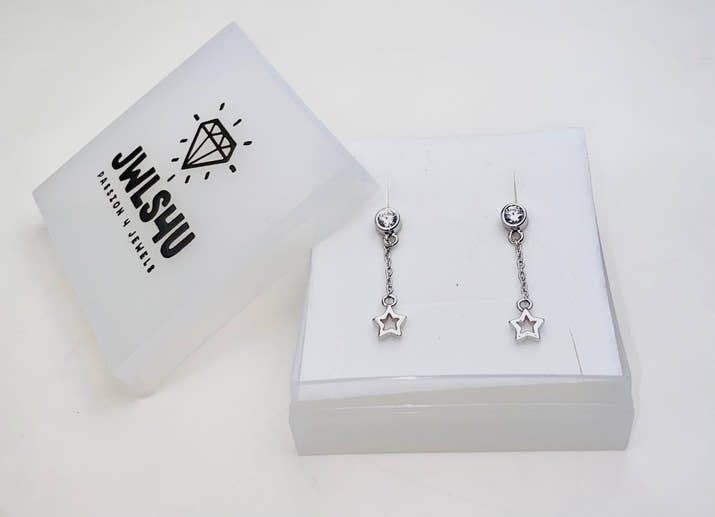 Oorhangers met Open hartje en staafje aan ketting zilver JE041S-1