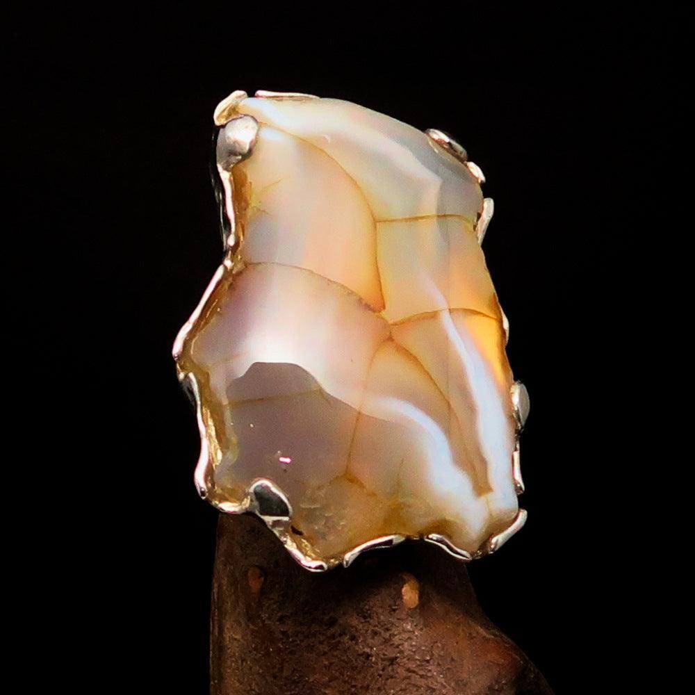 Huge Sterling Silver Solitaire Ring with Fancy Cut Agate Slice-2