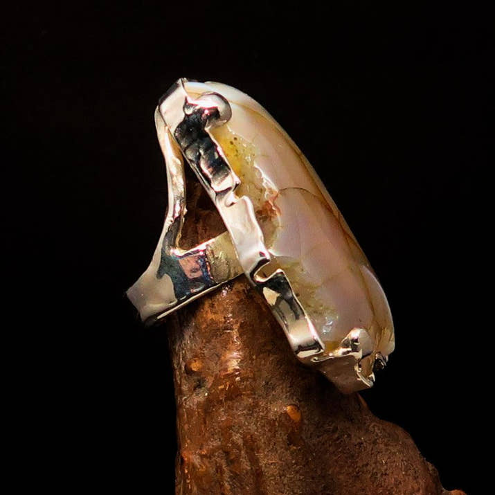 Huge Sterling Silver Solitaire Ring with Fancy Cut Agate Slice-3