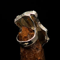 Huge Sterling Silver Solitaire Ring with Fancy Cut Agate Slice-4