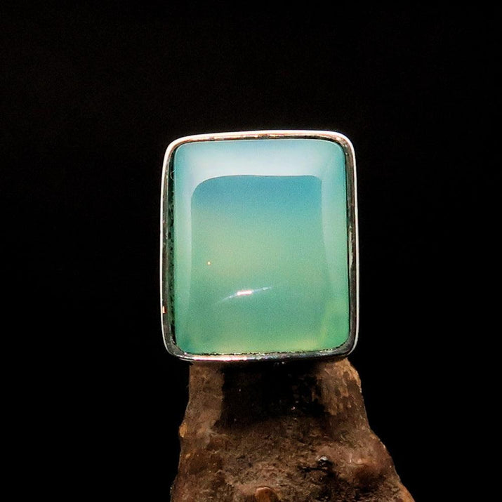 Green Agate Ring, Sterling Silver Ring, green Agate Cabochon, rectangle minimalist ring, handmade silver ring, gift for her, unique - Size 7-1