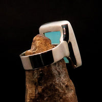 Green Agate Ring, Sterling Silver Ring, green Agate Cabochon, rectangle minimalist ring, handmade silver ring, gift for her, unique - Size 7-2