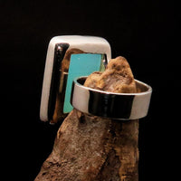 Green Agate Ring, Sterling Silver Ring, green Agate Cabochon, rectangle minimalist ring, handmade silver ring, gift for her, unique - Size 7-3