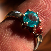 Sterling Silver Ring with Blue Apatite and orange Sapphire - Size 6.5-4