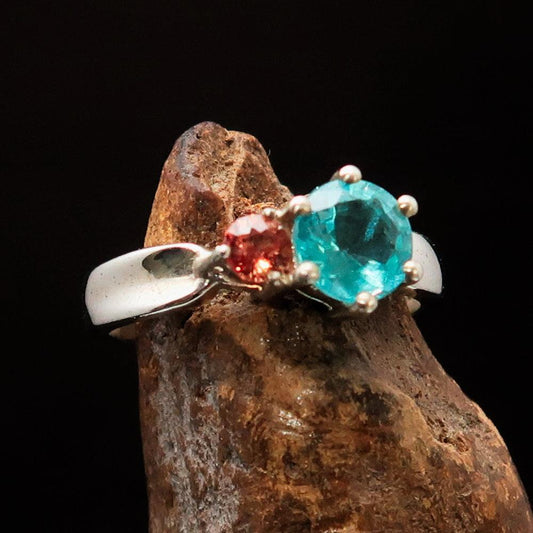 Sterling Silver Ring with Blue Apatite and orange Sapphire - Size 6.5-0