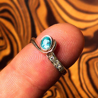 Sterling Silver Solitaire Band Ring with oval Cut Blue Zircon and 3 CZ - Size 5-2