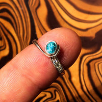Sterling Silver Solitaire Band Ring with oval Cut Blue Zircon and 3 CZ - Size 5-3