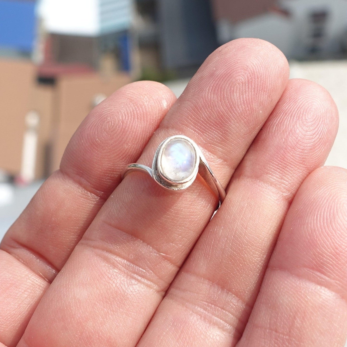Moonstone Silver Ring, Minimalist Ring, Sterling Silver Ring, oval shaped Moonstone, handmade silver ring - Size 8.5-1