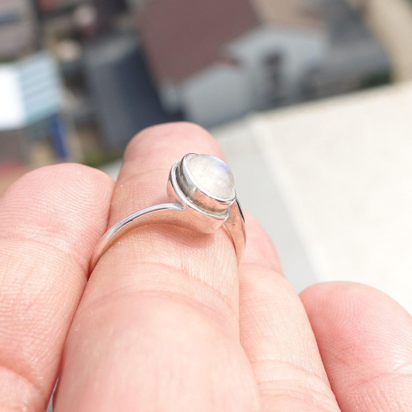 Moonstone Silver Ring, Minimalist Ring, Sterling Silver Ring, oval shaped Moonstone, handmade silver ring - Size 8.5-3
