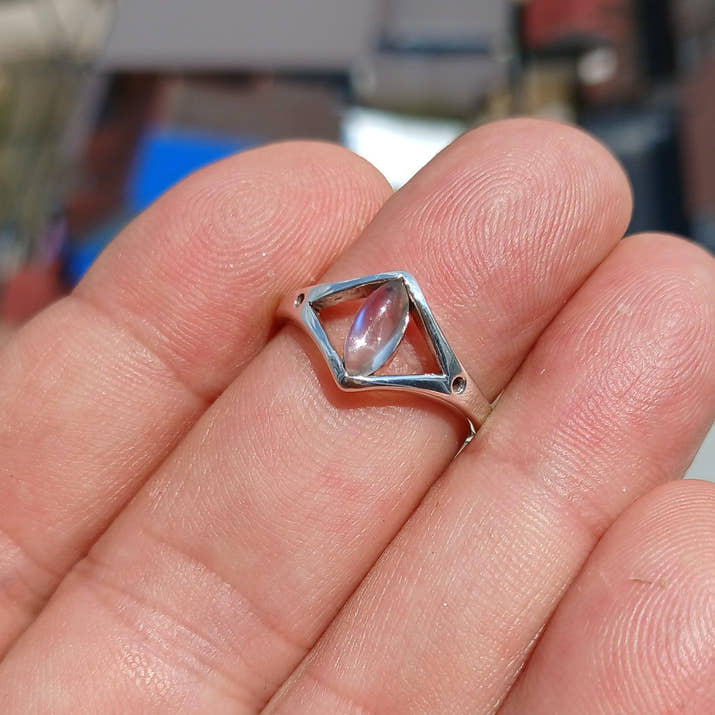 Handmade Moonstone Ring, Moonstone Silver Ring, Marquise Moonstone silver Ring, Sterling Silver Ring, Marquise Moonstone, Minimalist Ring -Size 6.5-2