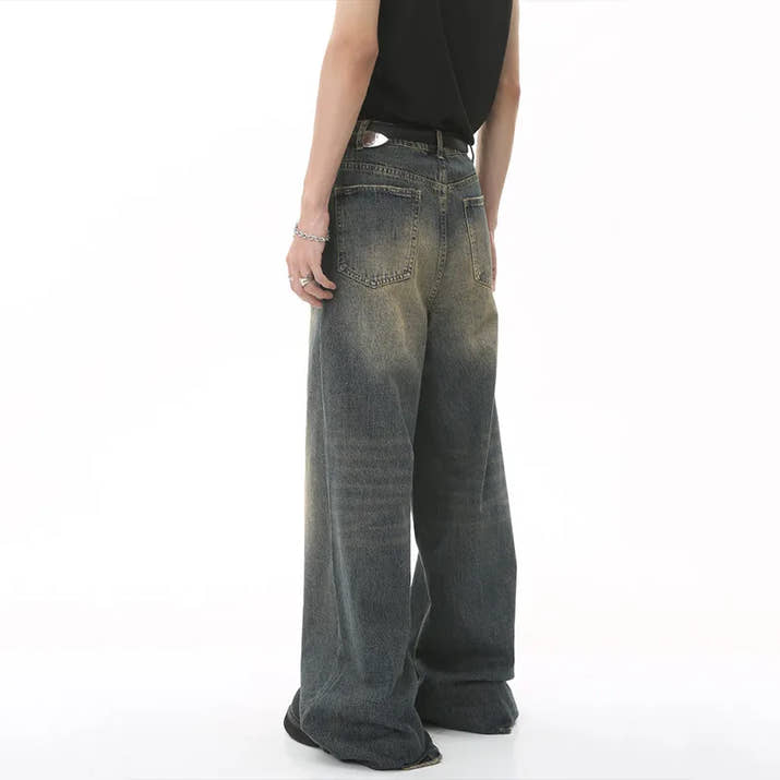 IEFB Summer Men's Denim Pants Old Blue Washed Male Jeans Straight Casual Menwear Loose Wide Leg Trousers New Fashion 9C354