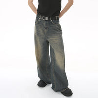 IEFB Summer Men's Denim Pants Old Blue Washed Male Jeans Straight Casual Menwear Loose Wide Leg Trousers New Fashion 9C354