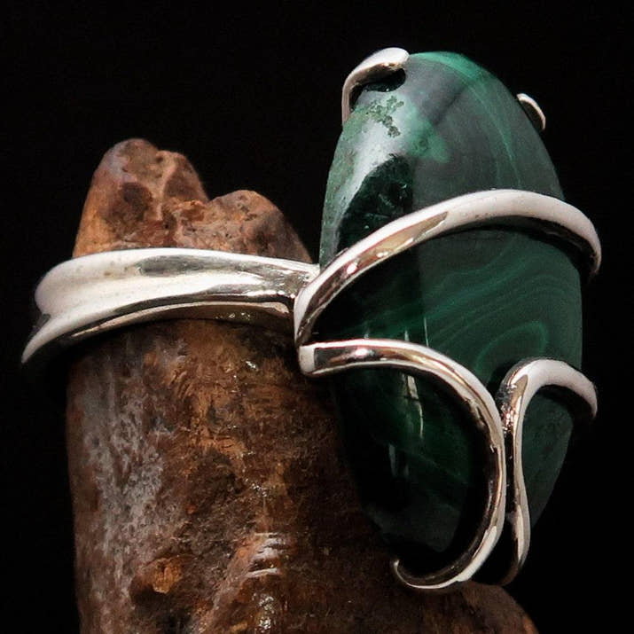 Malachite Ring, handmade silver ring, unique silver ring, Sterling Silver Ring with Green Malachite, gift for her, one of a kind - Size 9-2
