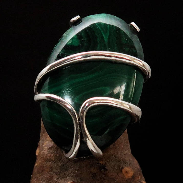 Malachite Ring, handmade silver ring, unique silver ring, Sterling Silver Ring with Green Malachite, gift for her, one of a kind - Size 9-3