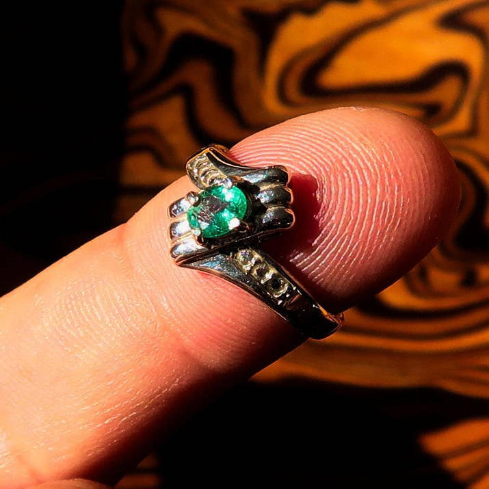Emerald Ring, Green Emerald Ring, Sterling Silver Ring, Solitaire Ring, Green Emerald and CZ Handmade silver ring, gift for her - Size 5.5-3