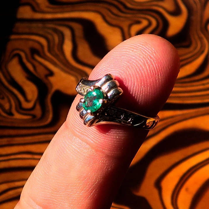 Emerald Ring, Green Emerald Ring, Sterling Silver Ring, Solitaire Ring, Green Emerald and CZ Handmade silver ring, gift for her - Size 5.5-1