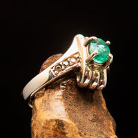 Green Emerald Sterling Silver Ring, Solitaire Ring with Green Emerald and 6 CZ - Size 4.5 - handmade silver ring, Natural green Emerald-3