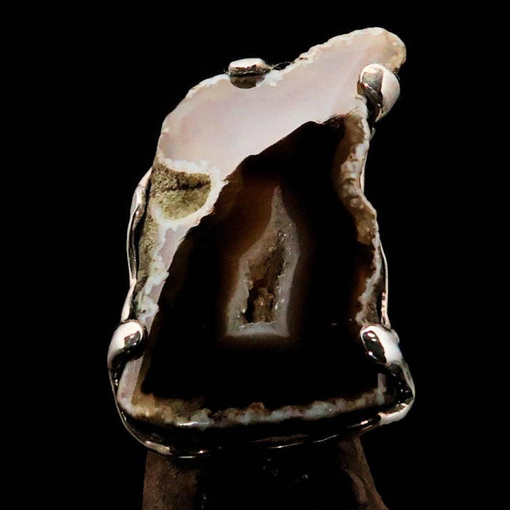 Brown Agate Ring, Sterling Silver Ring, brown and white Agate, Unique Silver Ring, Gift for Her, Druzy Agate Ring, Handmade Ring - Size 9-1