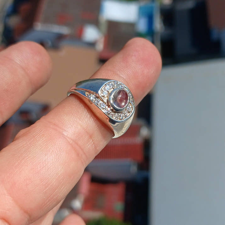 Moonstone Ring, Moonstone Silver Ring, Square shaped Ring, Sterling Silver Ring, oval shaped Ceylon Moonstone and 18 CZ handmade ring Size 8-1