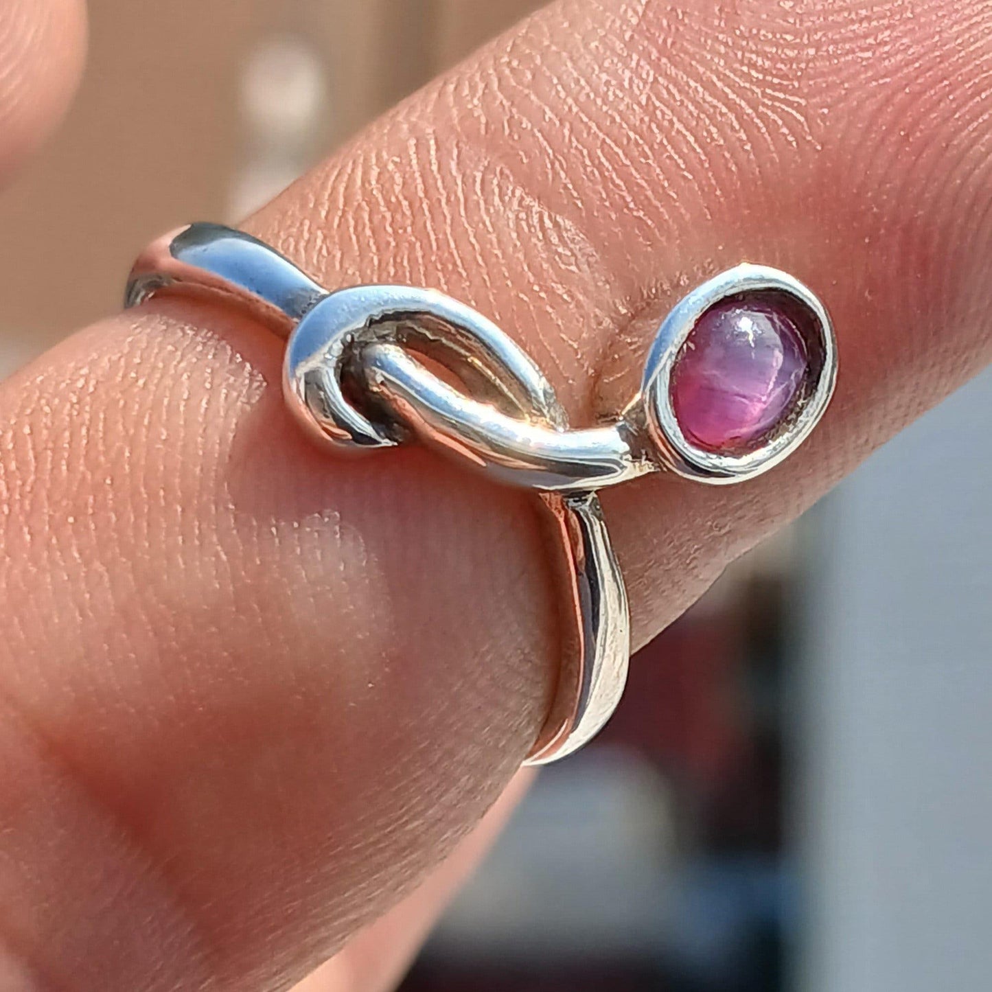 Purple Star Sapphire Ring, Sterling Silver Ring, Natural Star Sapphire, Handmade Sapphire Ring, Solitaire Silver Ring Unique Design - Size 7-4