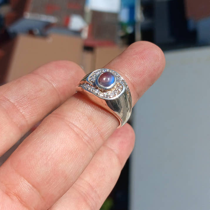 Moonstone Ring, Moonstone Silver Ring, Square shaped Ring, Sterling Silver Ring, oval shaped Ceylon Moonstone and 18 CZ handmade ring Size 8-2