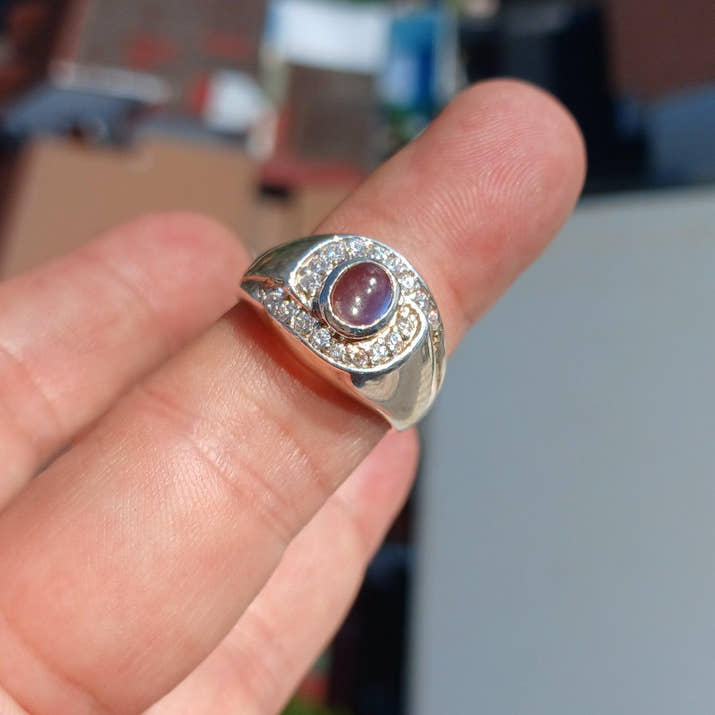 Moonstone Ring, Moonstone Silver Ring, Square shaped Ring, Sterling Silver Ring, oval shaped Ceylon Moonstone and 18 CZ handmade ring Size 8-4