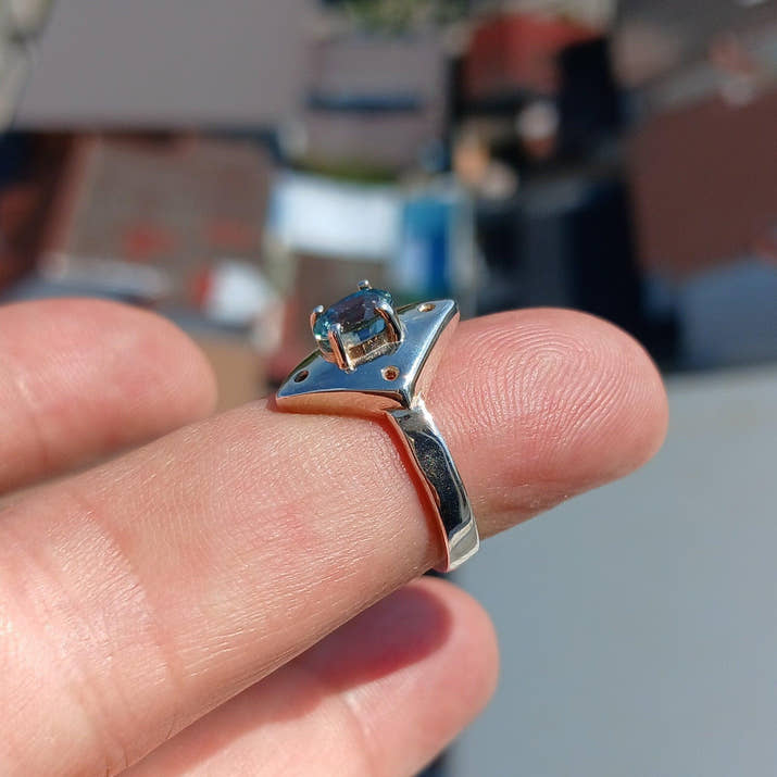 Blue Zircon Ring, Natural Gemstone Ring, Sterling Silver Ring, Solitaire Ring, oval Cut Blue Zircon, minimalist, gift for her - Size 5.5-4