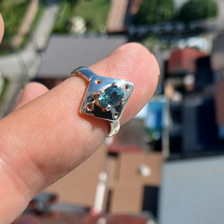 Blue Zircon Ring, Natural Gemstone Ring, Sterling Silver Ring, Solitaire Ring, oval Cut Blue Zircon, minimalist, gift for her - Size 5.5-3