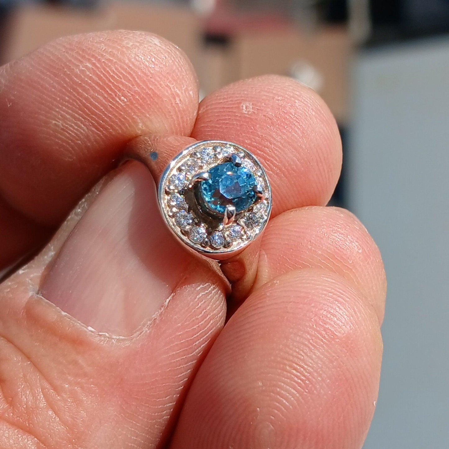 Blue Zircon Ring, Natural blue Zircon Ring, Sterling Silver Ring, Cocktail Ring, oval Cut Blue Zircon, 13 white CZ, gift for her - Size 5.5-3