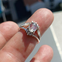 Natural Moonstone Ring, Gemstone Ring, Sterling Silver Ring, Solitaire Ring, oval Ceylon Moonstone, 6 CZ, moonstone jewelry, gift, Size 6.5-1