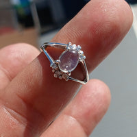 Natural Moonstone Ring, Gemstone Ring, Sterling Silver Ring, Solitaire Ring, oval Ceylon Moonstone, 6 CZ, moonstone jewelry, gift, Size 6.5-2
