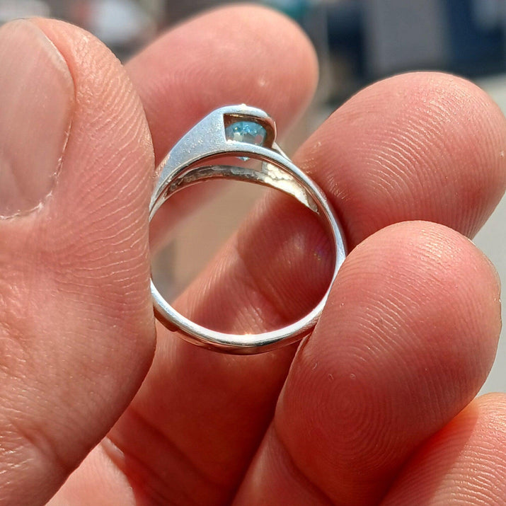 Natural Blue Zircon Ring, Sterling Silver Ring, Blue Gemstone Ring, Solitaire Ring, Oval Natural Blue Zircon, Gift for Her, Unique Design - Size 5.5-1