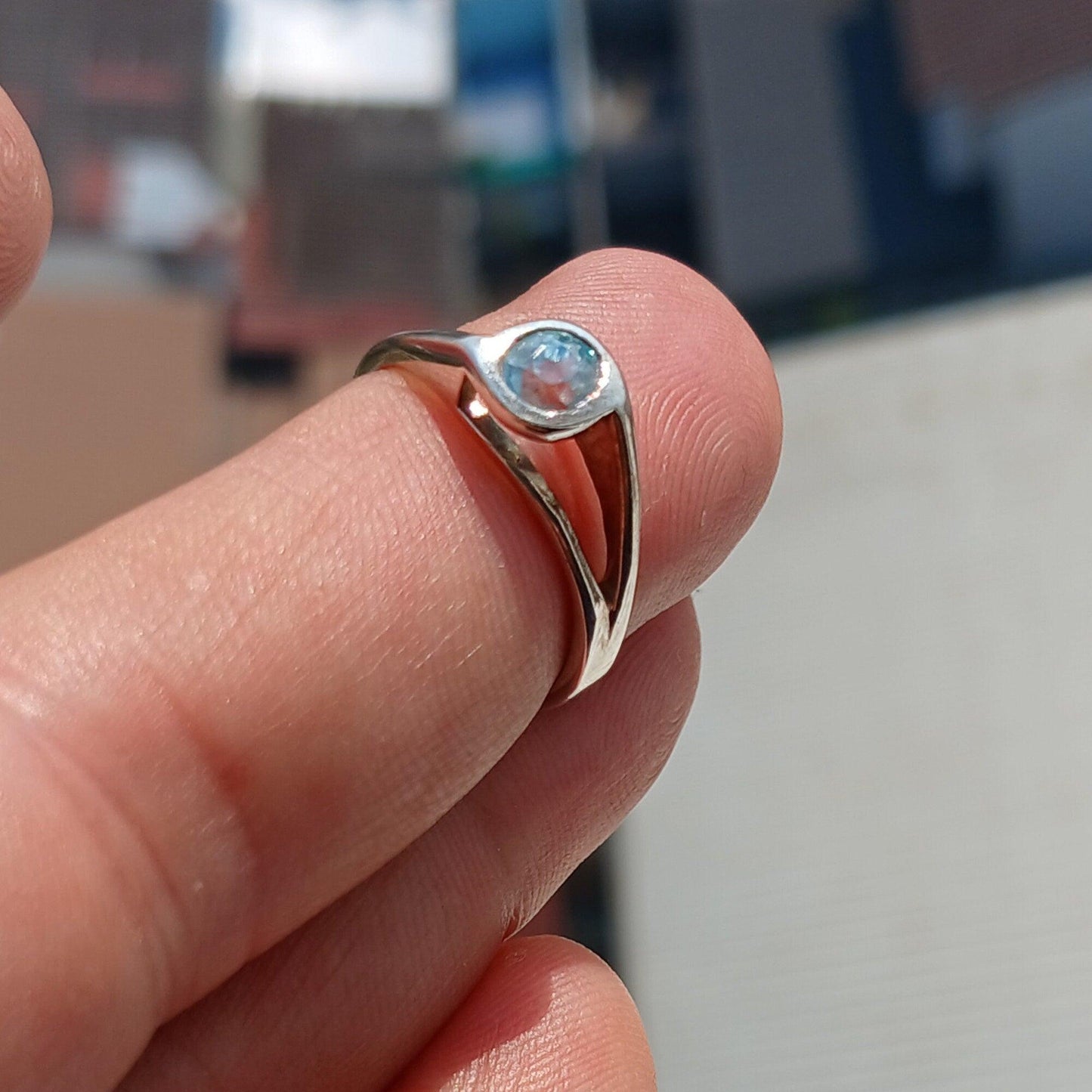 Natural Blue Zircon Ring, Sterling Silver Ring, Blue Gemstone Ring, Solitaire Ring, Oval Natural Blue Zircon, Gift for Her, Unique Design - Size 5.5-2