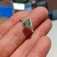 Peridot Ring, Sterling Silver Ring, Solitaire Ring, Trillion Cut, Green Peridot, Triangle shape, handmade silver ring, gift for her - size 9-1