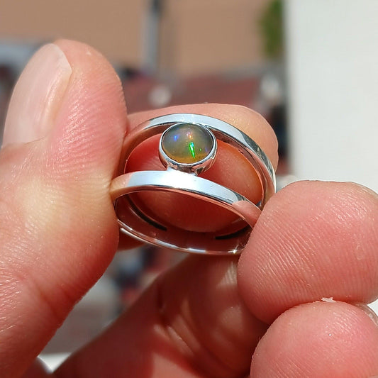 Opal Ring, Opal Silver Ring, Sterling Silver Solitaire Ring, Natural Multi color Opal, Handmade Opal ring, View catching Gift for Her Size 8-0