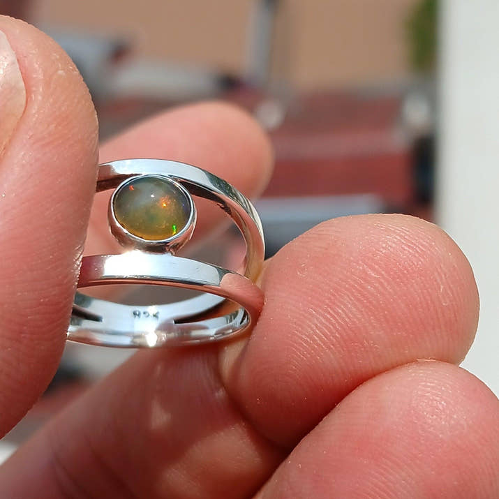 Opal Ring, Opal Silver Ring, Sterling Silver Solitaire Ring, Natural Multi color Opal, Handmade Opal ring, View catching Gift for Her Size 8-1