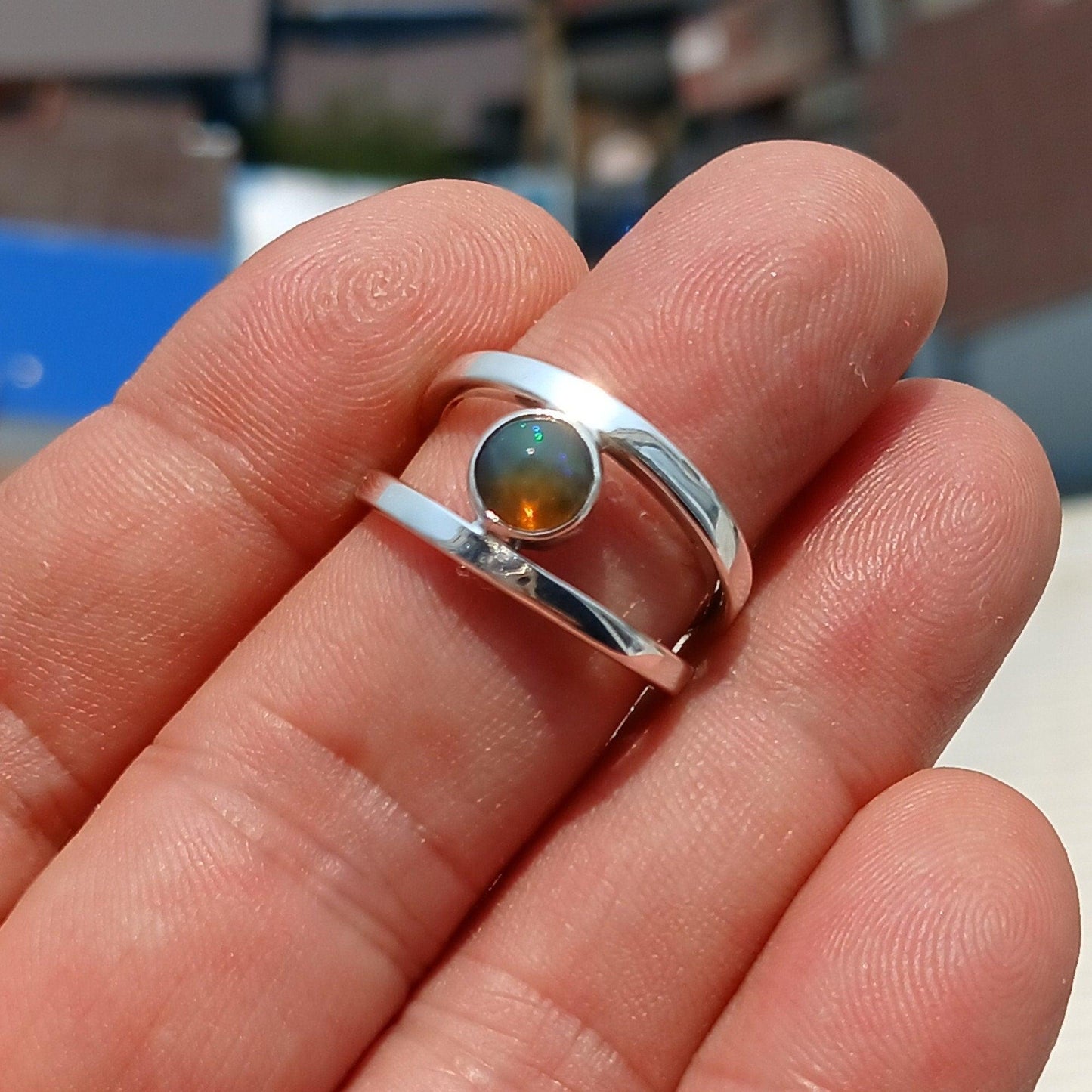 Opal Ring, Opal Silver Ring, Sterling Silver Solitaire Ring, Natural Multi color Opal, Handmade Opal ring, View catching Gift for Her Size 8-3