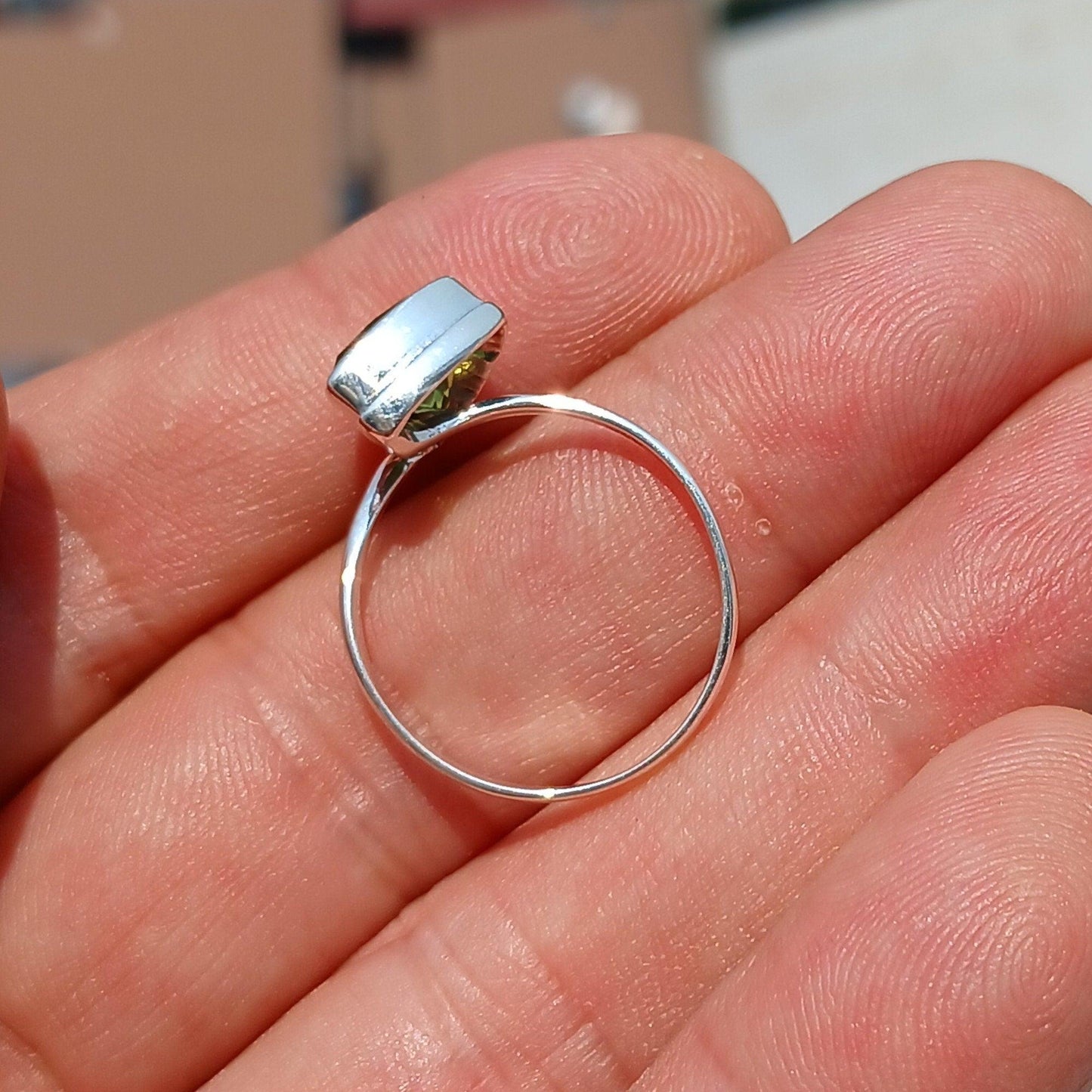 Peridot Ring, Sterling Silver Ring, Solitaire Ring, Trillion Cut, Green Peridot, Triangle shape, handmade silver ring, gift for her - size 9-4