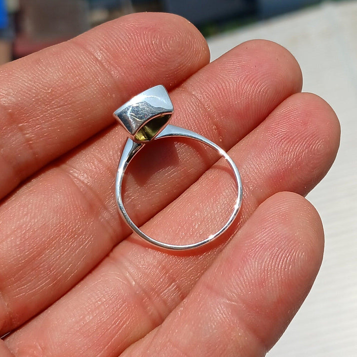 Peridot Ring, Sterling Silver Ring, Solitaire Ring, Trillion Cut, Green Peridot, Triangle shape, unique silver ring, gift for her - size 9.5-2