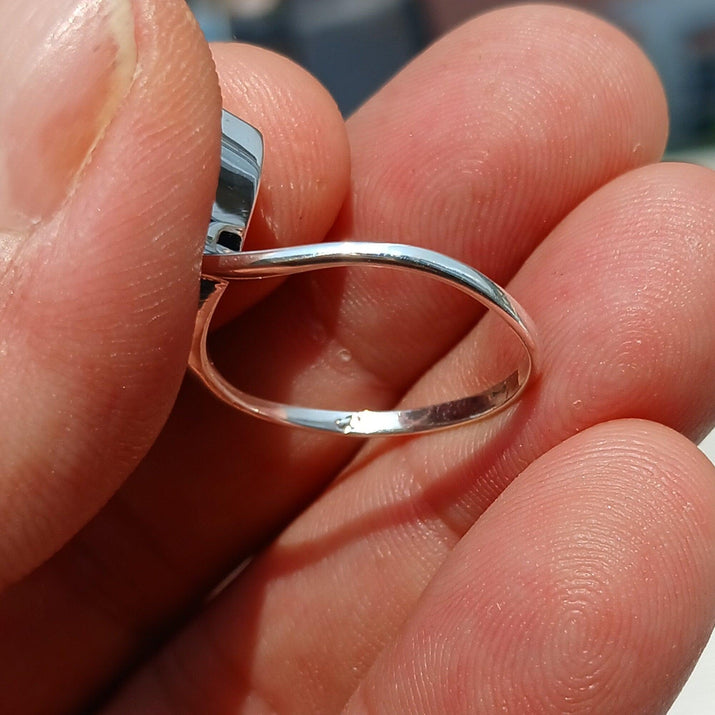 Peridot Ring, Sterling Silver Ring, Solitaire Ring, Trillion Cut, Green Peridot, Triangle shape, unique silver ring, gift for her - size 9.5-4