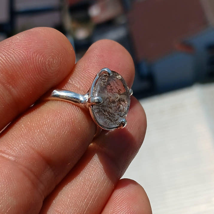 Scenic Dendrite Silver Ring, Sterling Silver ring, Solitaire Ring, Oval Cut Scenic Dendrite Agate, Handmade Silver ring, Unique Gift, size 7-4