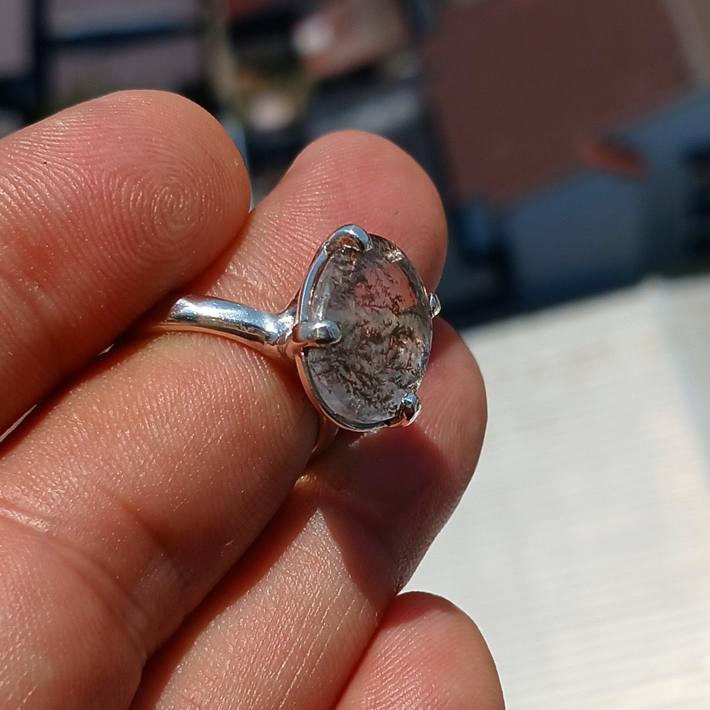 Scenic Dendrite Silver Ring, Sterling Silver ring, Solitaire Ring, Oval Cut Scenic Dendrite Agate, Handmade Silver ring, Unique Gift, size 7-4