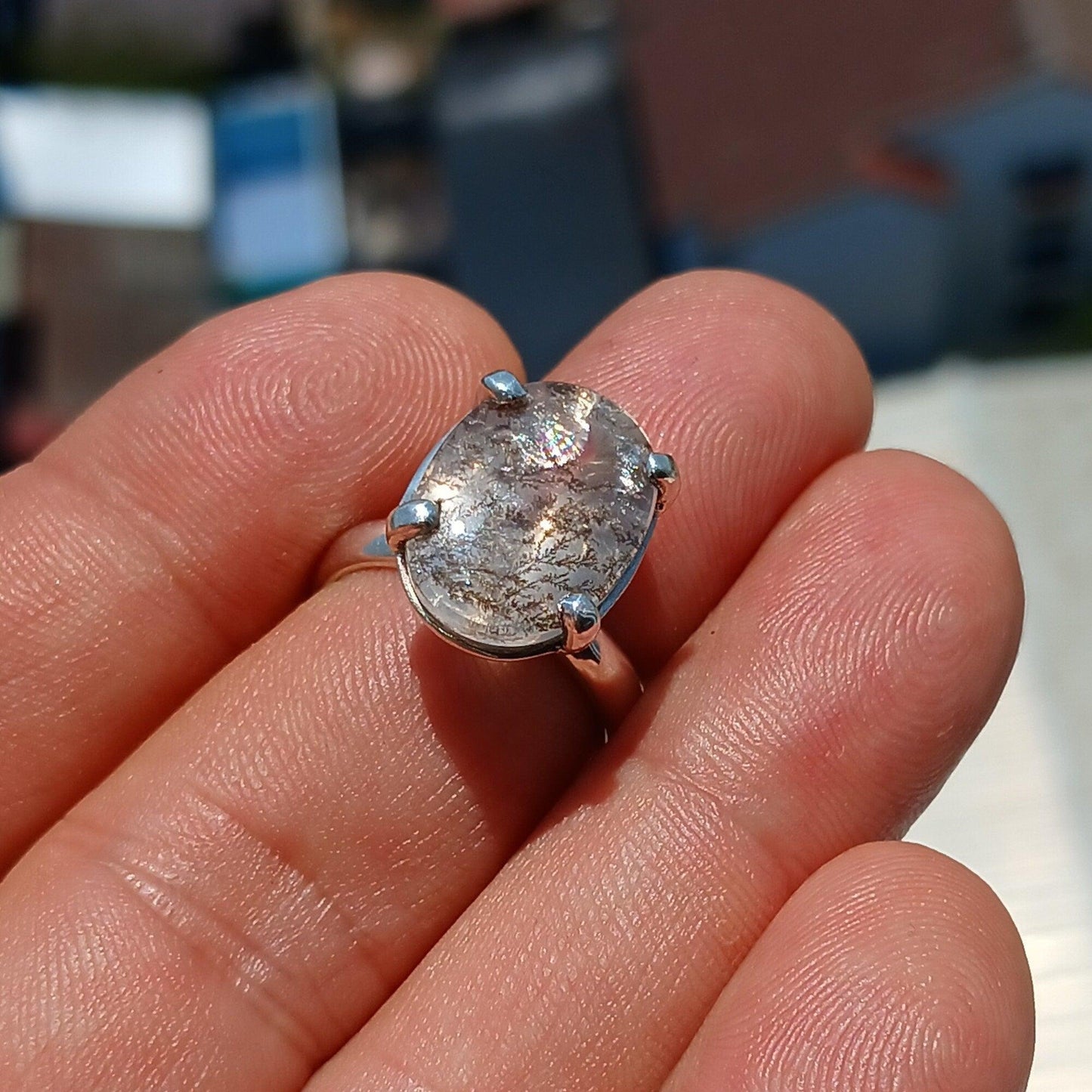 Scenic Dendrite Silver Ring, Sterling Silver ring, Solitaire Ring, Oval Cut Scenic Dendrite Agate, Handmade Silver ring, Unique Gift, size 7-3