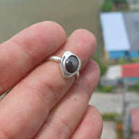 Black Star Sapphire Ring, Sterling Silver Ring, Heart shaped Ring, Black Sapphire Ring, Gift, Unique Design, Star Sapphire Ring - size 7-3