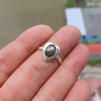 Black Star Sapphire Ring, Sterling Silver Ring, Heart shaped Ring, Black Sapphire Ring, Gift, Unique Design, Star Sapphire Ring - size 7-4